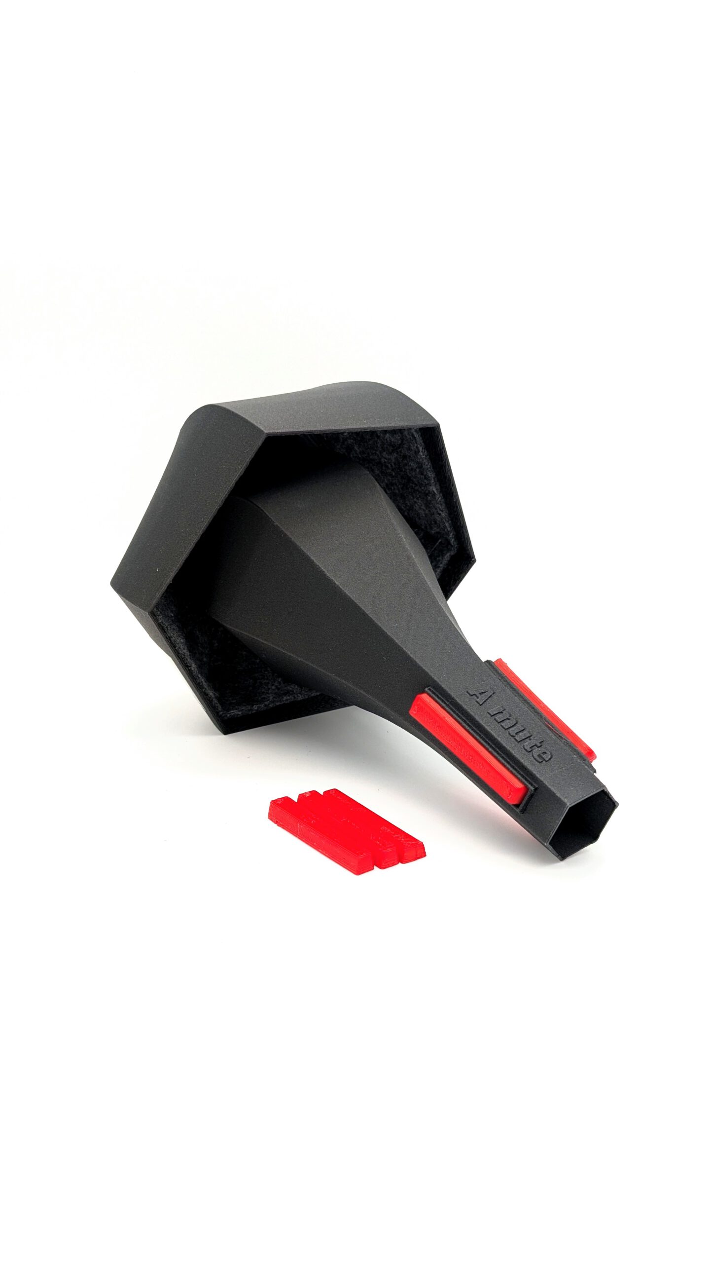 Cup trumpet mute - detailed view of the red pads and felt inlay for customised sound adjustment