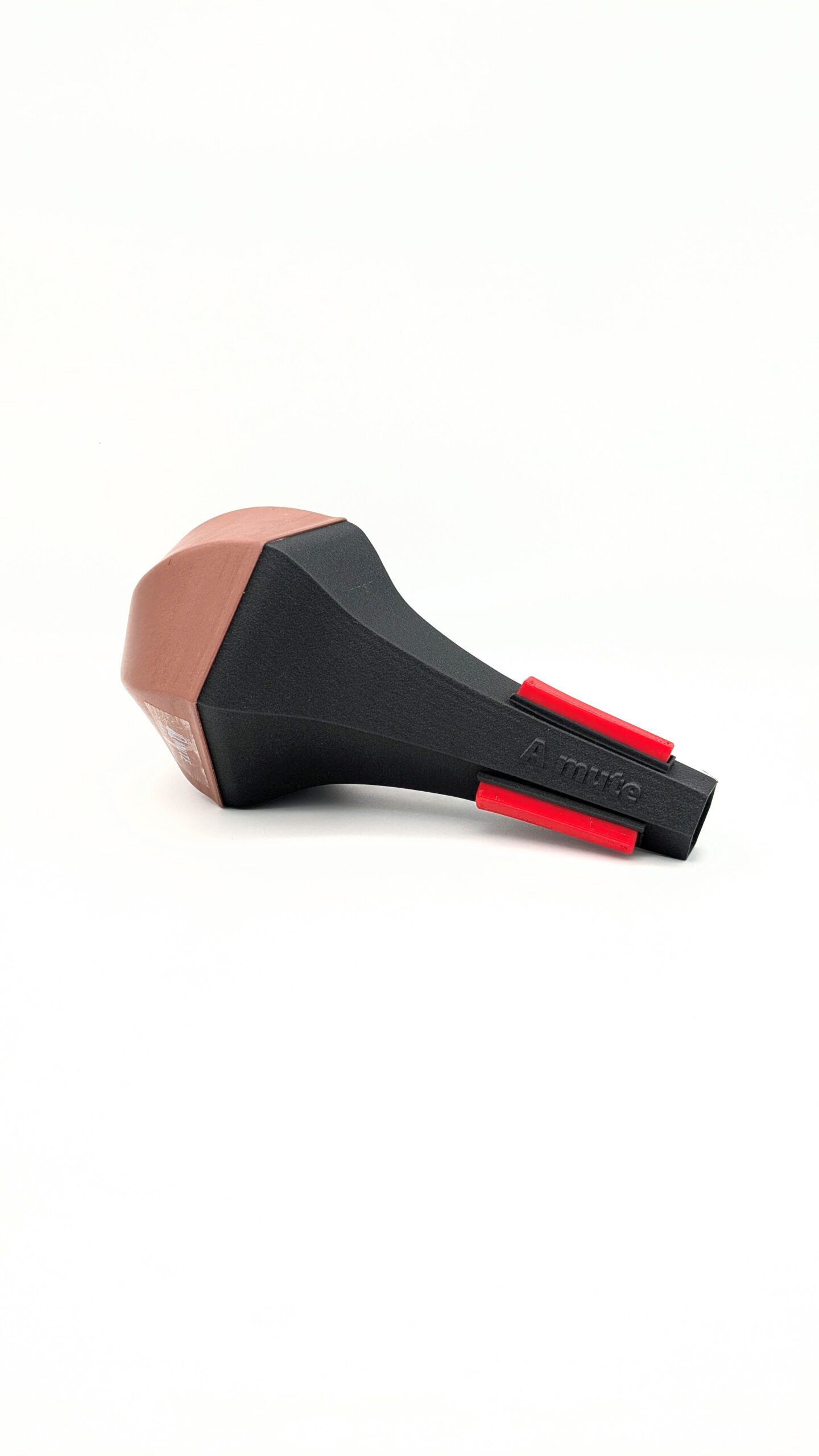 side view of Copper Straight M1 trumpet mute - 3D-printed A-Mute mute for trumpet with copper particles and open tone colour