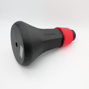 A-Mute mute for flugelhorn - front view with red mute ring and matt black finish