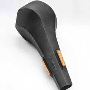 Detailed view of the A-Mute straight mute for flugelhorn with cork strips and matt black finish